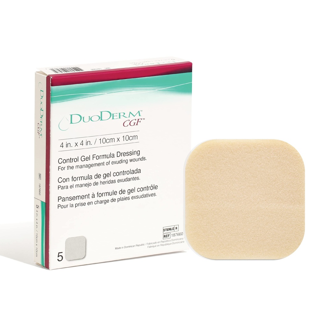 Convatec DuoDERM Control Gel Formula 4"x4" Hydrocolloïde Steriele Kleefstof Dressing voor gedeeltelijke en volledige dikte Wonden, Medical Grade, Latex-Free, Waterdicht, Vierkant, Beige, 5ct Box