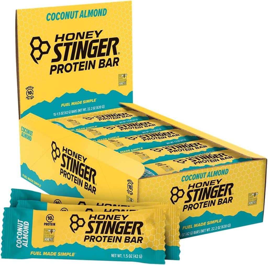 Honing Stinger Proteïne Bar, Kokos Amandel, Proteïne verpakt Voedsel voor Oefening, Duurzaamheid en Performance, Sport Voeding Snack voor Home & Gym, Post Workout, Doos van 15