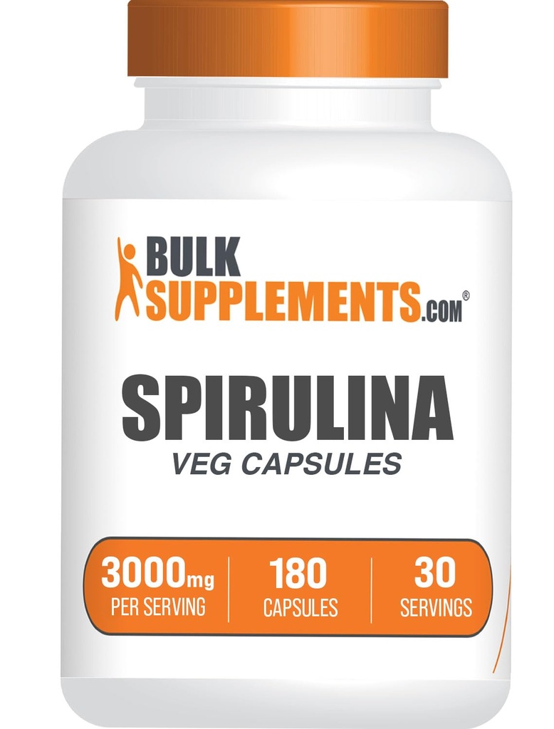 BulkSupplements.com Capsules de Spirulina - Supplément de Superfood Vert, Supplément de Spirulina - Vegan, 6 Capsules par portion, 180 Compte (paquet de 1)