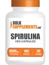 BulkSupplements.com Spirulina Capsules - Green Superfood Supplement, Spirulina Supplement - Vegan, 6 Capsules per Serving, 180 Tellen (Pack of 1)
