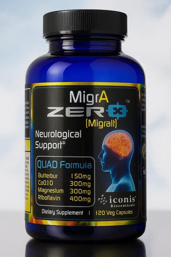 Migraine Relief, Quad-Formule met PA-Free Butterbur (150 mg), CoQ10 (300 mg), Magnesium Glycinate (300 mg), High-Dose Riboflavine (400 mg) - MigrA Zero (120 capsules) Optimale dosering voor Migraine Sufferers