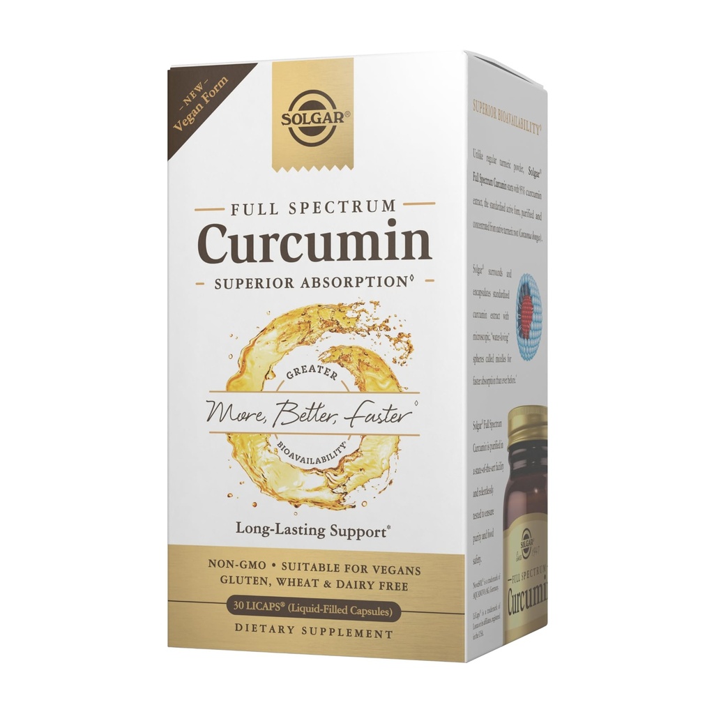 Solgar Full Spectrum Curcumin - 30 LiCaps - Superior Absorptie - Hersenen, Gezamenlijke & Immune Health - Veganistisch, Glutenvrij, Non-GMO, Melkvrij - 30 porties