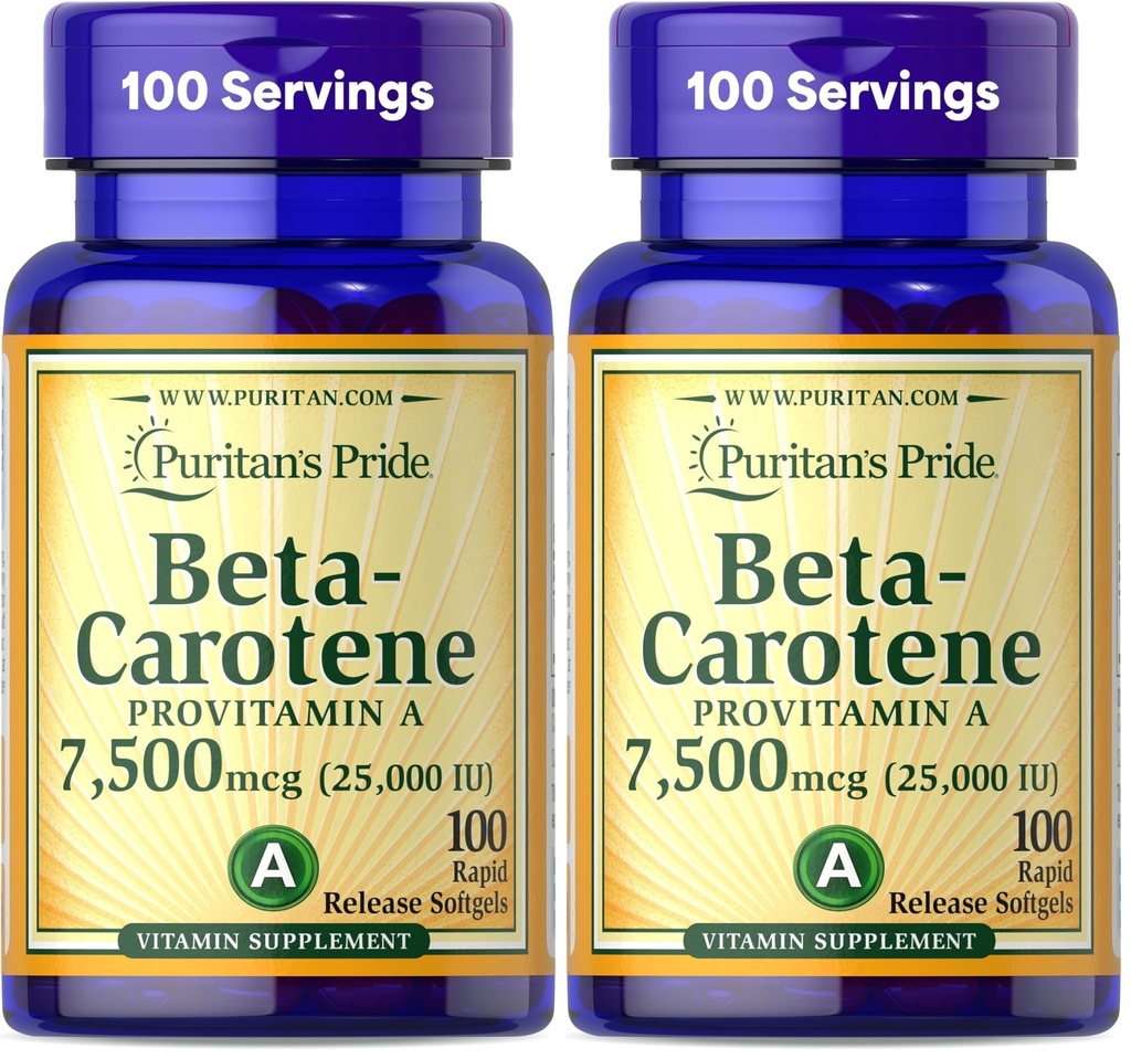 Puritan's Pride Beta Caroteen for Immune and Eye Health ter ondersteuning van een gezond immuunsysteem 100 Softgels (pakket van 2)