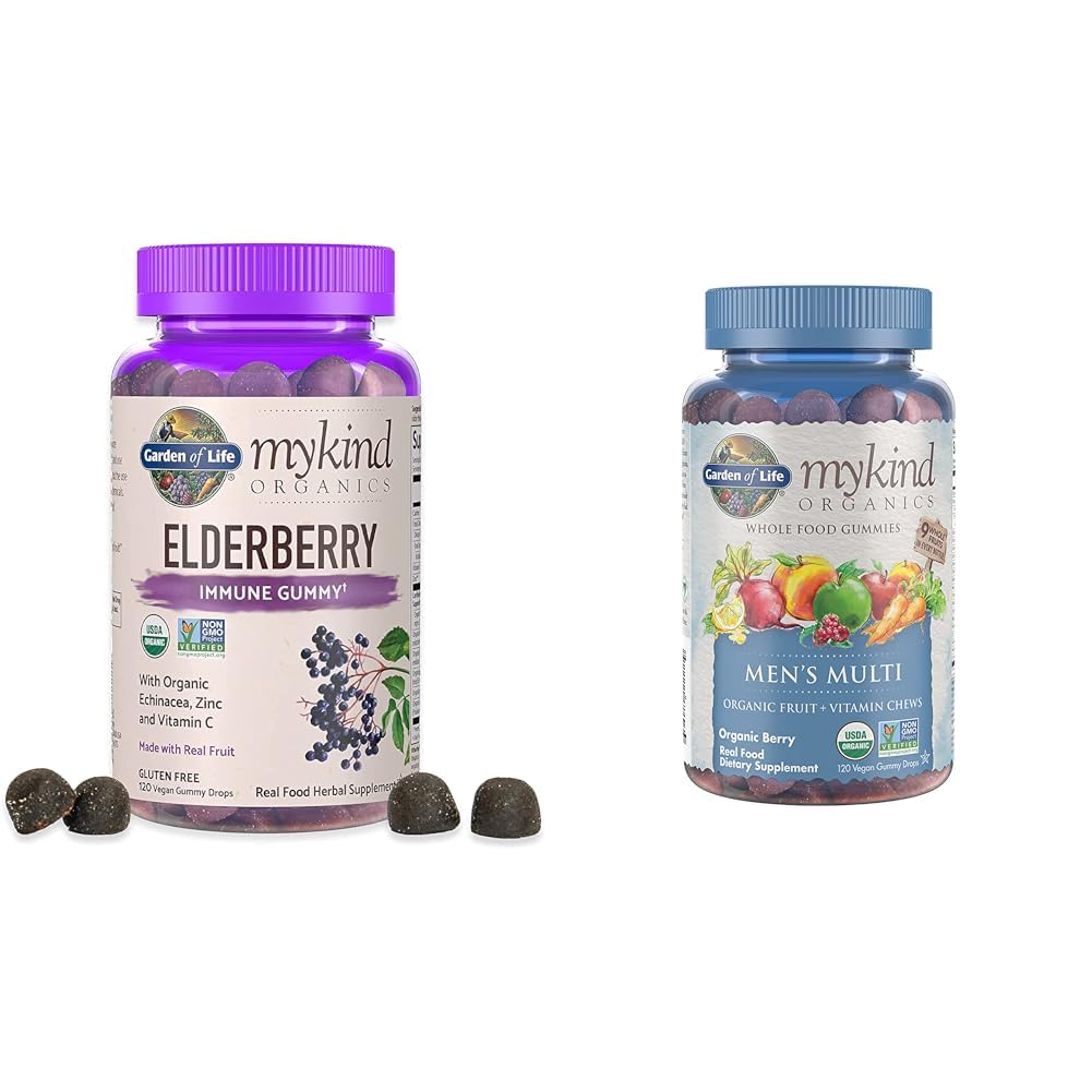 Tuin van het leven Organics Vlierbessen Gummies voor volwassenen en kinderen - Immune Support Supplement met Biologische Fruit & Organics Mannen Gummy Vitaminen Multi Berry, 120 Tellen