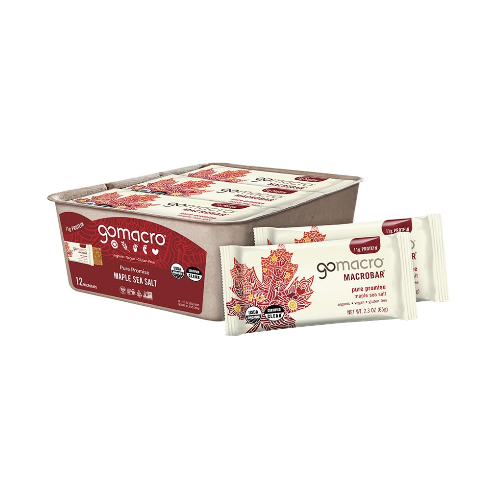 GoMacro MacroBar Barres de protéines végétales organiques - Sel de mer d'érable (2.3 Barres d'Once, 12 Nombre)