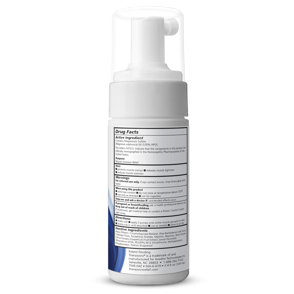 THERAWORX Relief Mousse à action rapide pour les crampes de jambes et de pieds et la douleur musculaire, 3.4oz Taille du voyage
