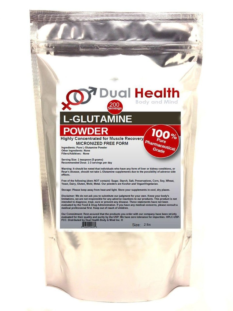 L-Glutamine (2 lbs) Pure Powder 5000mg Free Form Bulk Supplementen, Made in USA, Immune Digestie GI Ondersteuning Leaky Gut Health Spierenergie Uithoudingsvermogen Endurance Strength