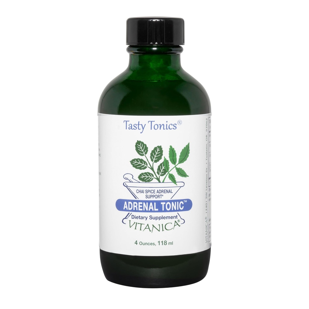 Vitanica Adrenal Tonic, Adrenal Supplement & Support, Alcoholvrij, Veganistisch/Vegetarisch, Chai Spice Flavor, 4 Ounce