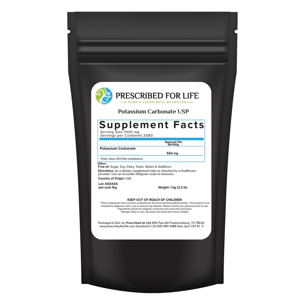 Voorgeschreven voor Life Kalium Carbonaat Poeder, Natuurlijke USP Food Grade Potash voor planten, Zeep, Supplementen, & Meer, Pure Bulk Kalium Poeder (1kg / 2,2lb)