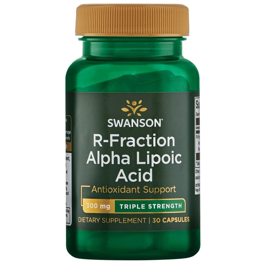 Swanson Drievoudige sterkte R-Fractie Alpha Lipoïnezuur - bevordert gezonde bloeddruk en levert essentiële voedingsstoffen - (30 capsules, 300 mg elk)
