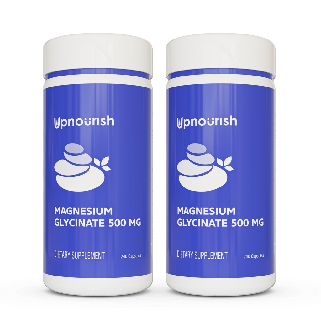 UpNourish Chelated Magnesium Glycinate 500mg Capsules - Magnesiumchelaat voor hoge absorptie - Pure Magnesium Supplement voor Kalmte, Beenkrampen, Spierontspanning 480 Capsules