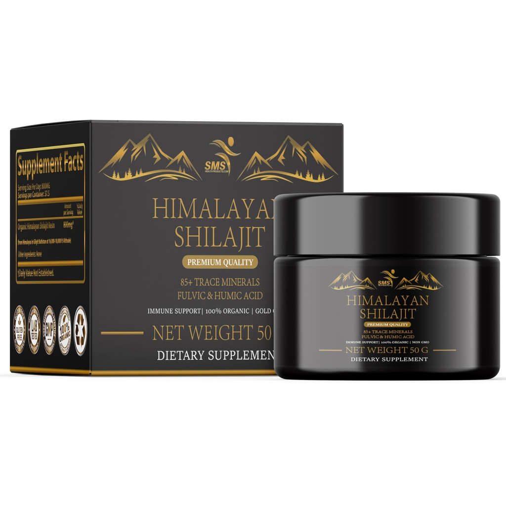 Shilajit Pure Himalaya Shilajit Resin - Gold Grade 100% Pure Shilajit met Fulvic Acid & 85+ Trace Minerals Complex for Energy & Immune Support - 50g