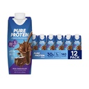 Pure Protein Chocolate Protein Shake, 30g Protéines complètes, prêtes à boire et amis kéto, vitamines A, C, D, et E plus zinc pour soutenir la santé immunitaire, bouteilles 11oz, 12 Pack