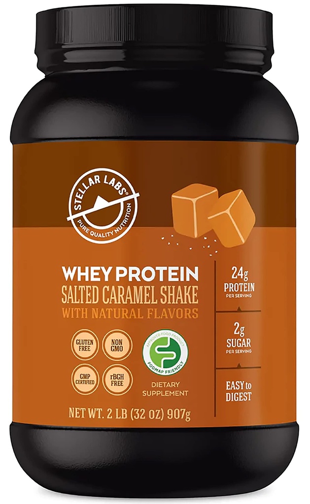 Stellar Labs Poudre de protéines de lactosérum avec Isolation de lactosérum et de lactosérum certifié FODMAP faible, sans OGM, sans gluten, sans soja, sans glucides, sans kéto, avec Stevia.