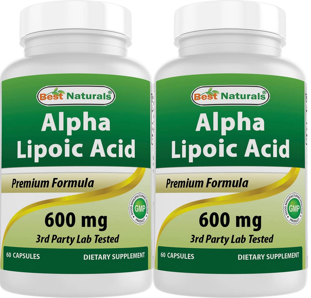 Best Naturals Alpha Lipoïnezuur 600 mg 60 Capsules - ALA Krachtige Antioxidant (60 Telling (verpakking 2))