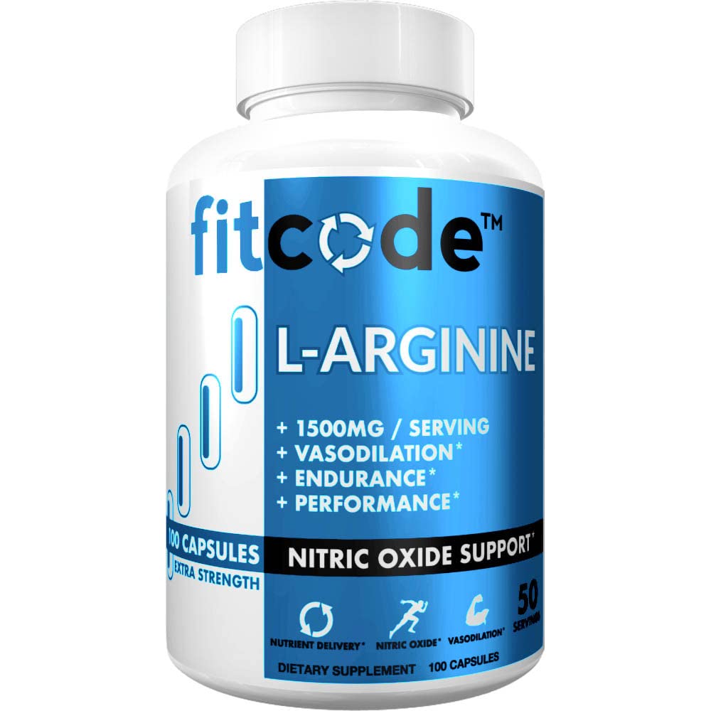 fitcode Pure Extra Strength L-Arginine HCl 1500mg, Nitric Oxide Supplement voor Vasculariteit, Pompen, Duurzaamheid, Performance, Spiergroei, Energie, Krachtige N.O. Spierpomp Capsules (50 Servers)