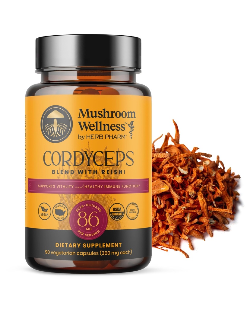 Paddestoelen Wellness Cordyceps Mengen met Reishi: Biologische Cordyceps & Reishi Mushroom Capsules, Paddestoelenpoeder Supplement, Ondersteunt Immuun Systeem & gezonde urinefunctie, 90 Vegan Capsules