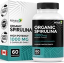 Renouveler Actives Organic Spirulina 1000MG par 2 capsules – Superfood pour hommes et femmes – Soutient l'énergie, le mieux-être et la fonction immunitaire – Riche en antioxydants et nutriments – Fabriqué au Canada – 60 capsules