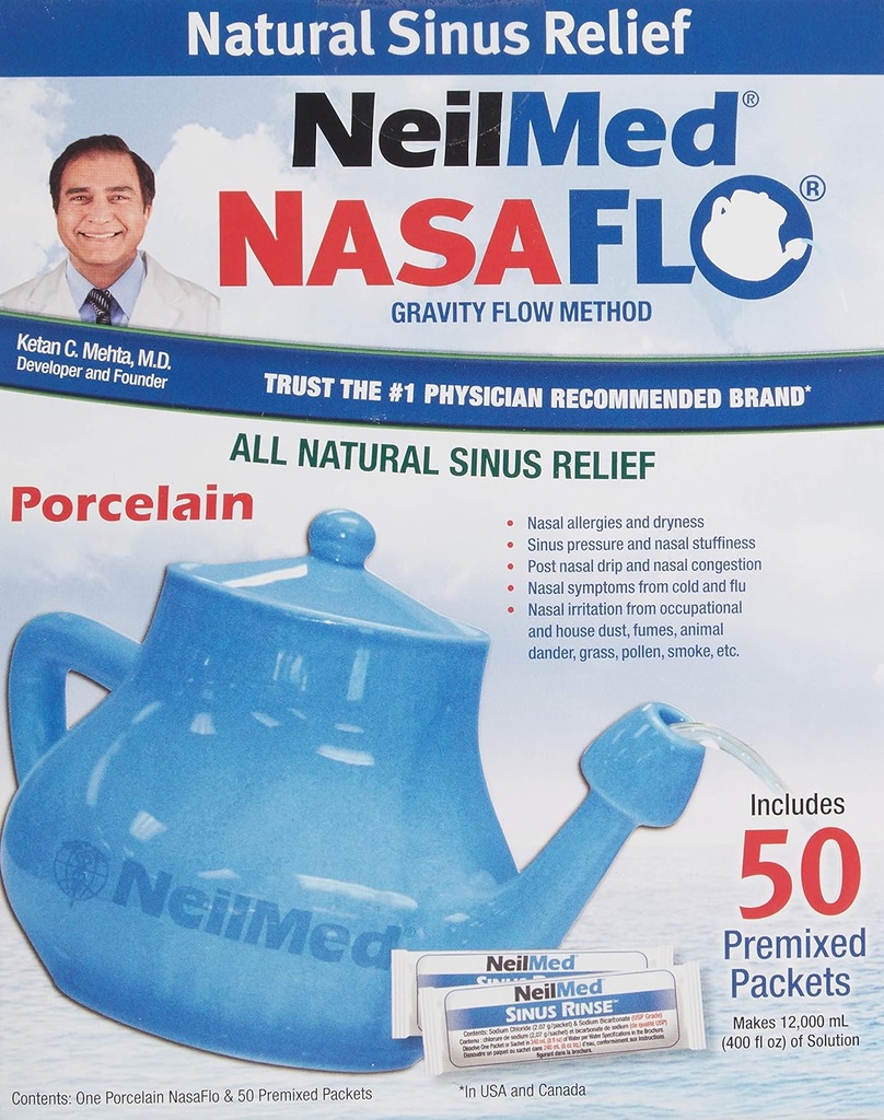NeilMed Nasaflo Porselein Neti Pot, 50 Telling (verpakking kan variëren)
