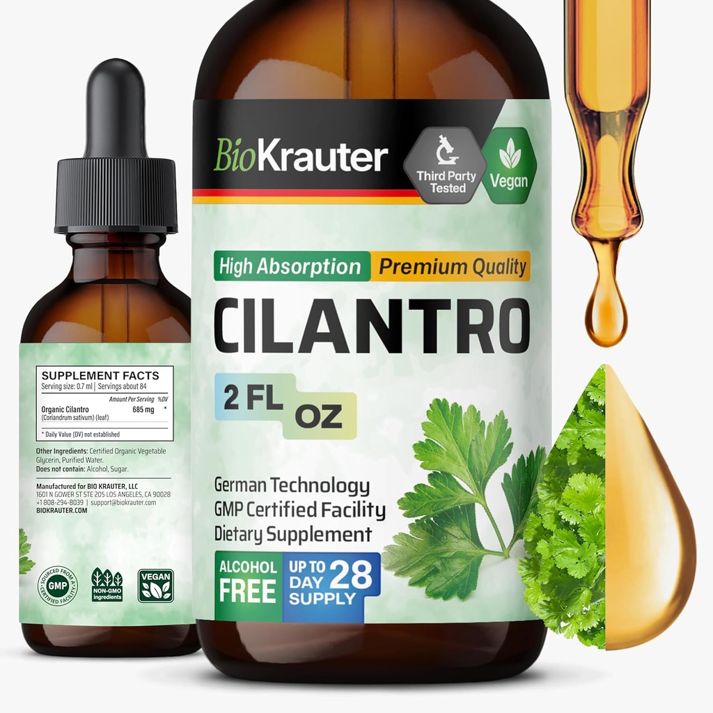 BIO KRAUTER Cilantro Supplement - Rich Source of Antioxidants - Natural Cleansing & Detox Cilantro Tincture - Vegan, Alcohol Free Drops 2 Fl. Oz.