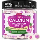 Suppléments de calcium Gummies pour les femmes et les hommes 50+, Citrate de calcium 1000mg avec vitamine D3, Magnésium, Zinc, Elderberry, Haute Absorption Calcium Chews pour la densité osseuse, Relax Muscle, Immune, Vegan 60cts