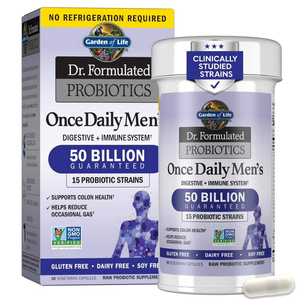 Garden of Life Probiotic Supplement for Men - Dr. Formulated Once Daily Mens for Digestive Health, Shelf Stable, 30 Capsules, 0.095 grams