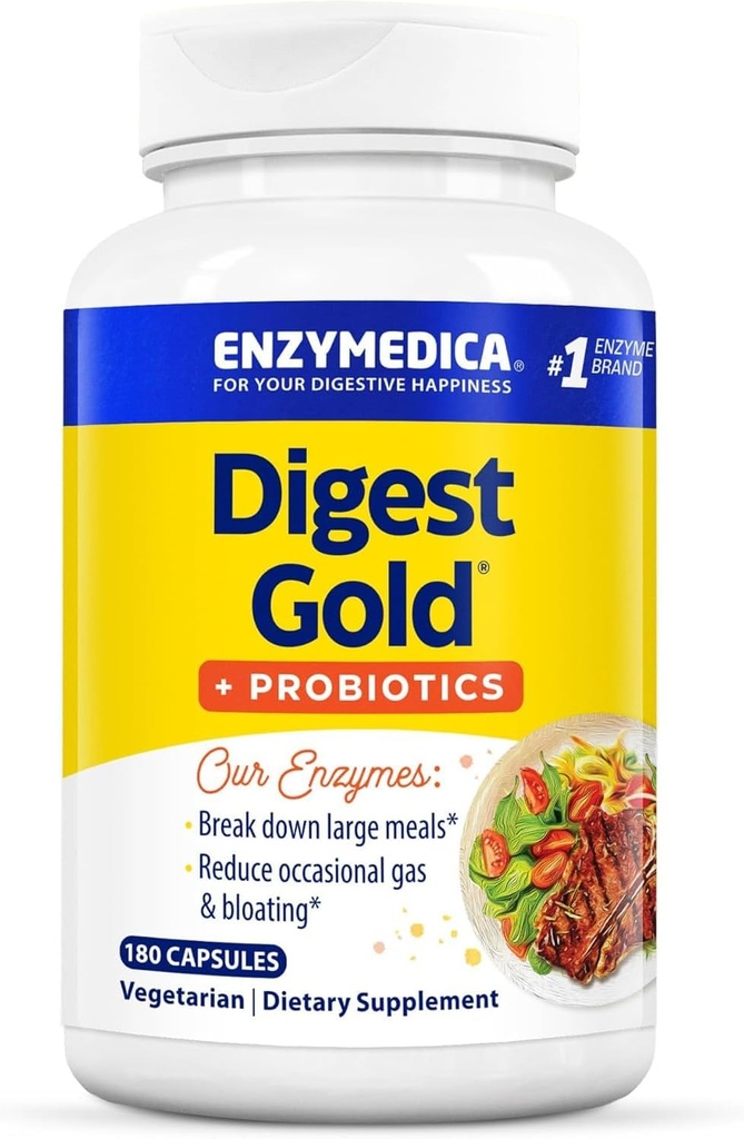 Enzymedica Digest Gold + Probiotica, 2-in-1 Formule voor Gut Health, Digestieve Enzymen & Actieve Probiotische Culturen, 180 Tel.