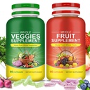 Fruit en groenten Supplementen - 2 flessen 180 Totaal Vegetarische Capsules 