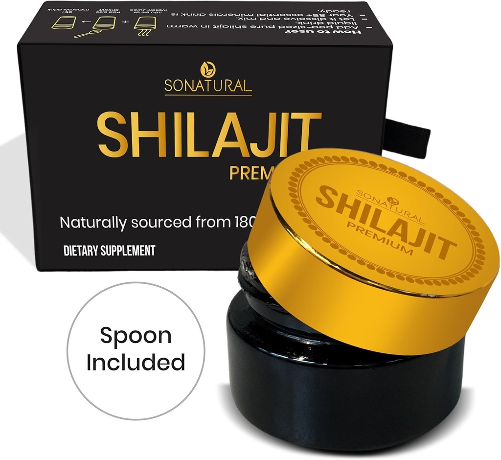 SONATURAL Shilajit Pure Himalaya Organic - 30g Premium 100% Pure Shilajit Resin met Fulvinezuur & 85+ Trace Minerals Complex for Energy & Immune Support, (2 maanden aanbod)