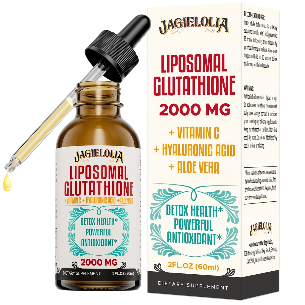 Liposomal Glutathion Liquid 2000MG – Supplément de désintoxication antioxydant pour les femmes et les hommes, Vieillissement Défense, Fonction hépatique et énergie, avec acide hyaluronique + Aloe Vera + vitamine C, naturel et végétalien, 2 FL.OZ