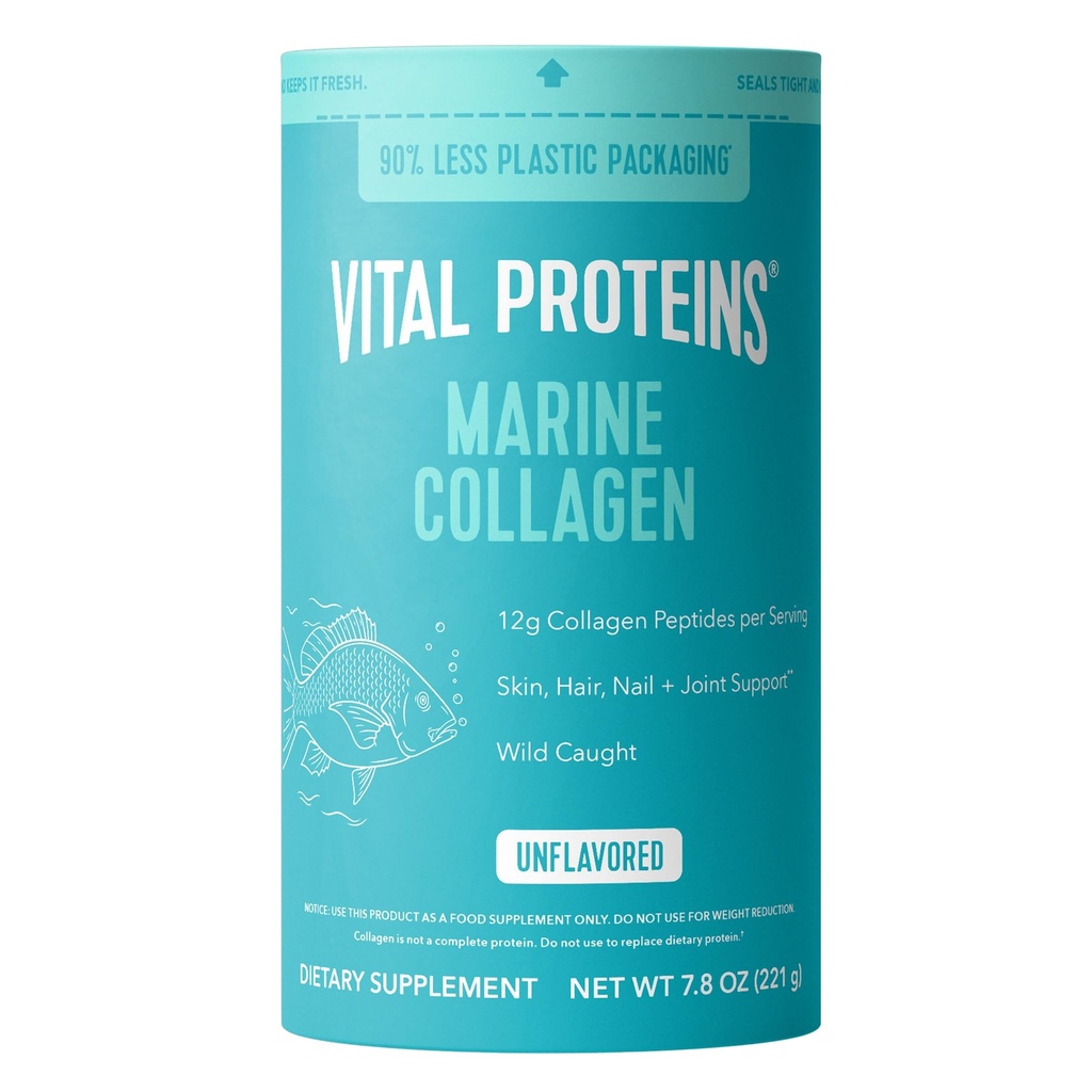 Protéines vitales Supplément en poudre de peptides de collagène marin pour les ongles de peau - Collagène hydrolysé - 12g par portion - 7,8 oz Canister