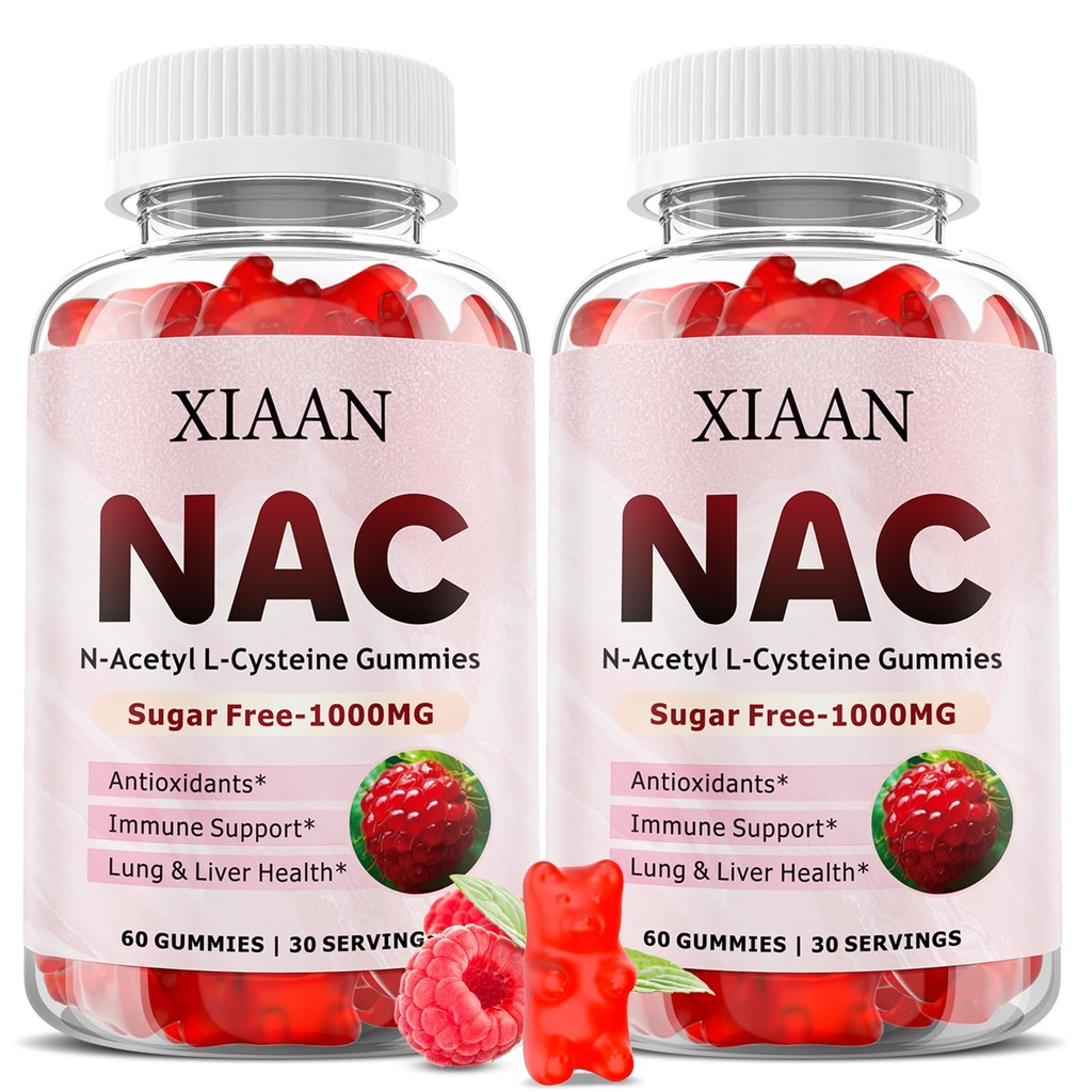 NAC Gummies pour les enfants et les adultes, N Acetyl Cysteine 1000mg NAC Supplément pour les antioxydants et le soutien immunitaire, la santé pulmonaire et du foie, framboise parfum 120 Comte