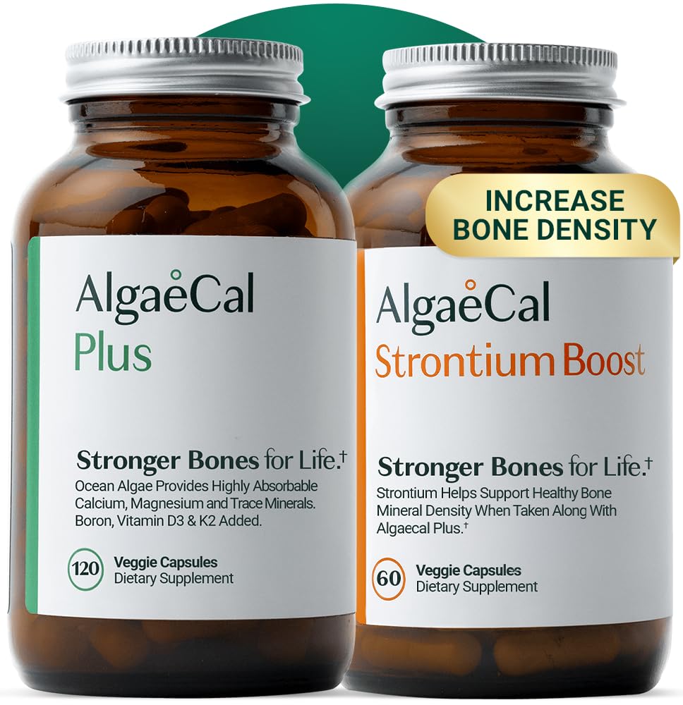 ALGAECAL Bone Builder Pack - Plant Based Calcium Supplement & Strontium - Biologische Calcium 750 mg met Vitamine D3 1600 IE, Vitamine K2, Magnesium, 16 Nutriënten voor Bone Health & Dichtheid (1-maandvoorraad)
