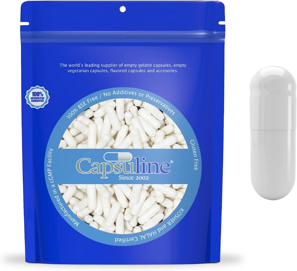 Capsulin Gekleurde grootte 0 Lege capsules Wit/Wit 50000 Aantal Gemaakt in Noord- en Zuid-Amerika