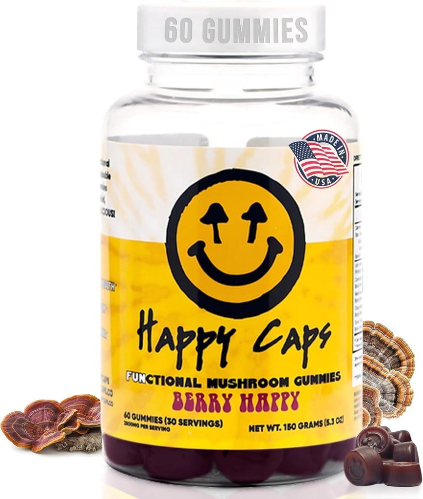 Leeuwen Mane Paddestoel Gummies for Relaxation & Wellness Biologische Functionele Paddestoel Mengen met Turkije Tail, Reishi, Chaga & Cordyceps - Immune Support - Vegan Supplement - 60 Berry Gummies
