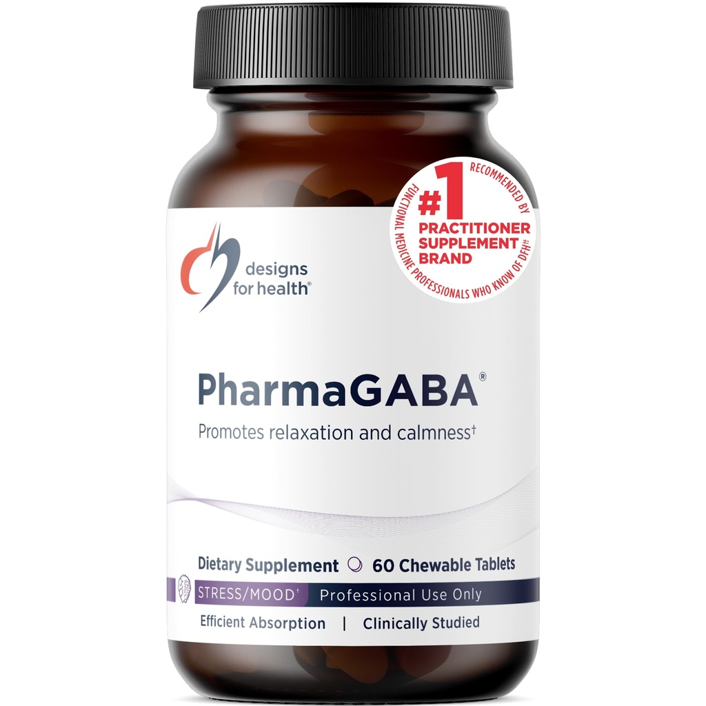 Conceptions pour la santé PharmaGABA Supplément à croquer - 200mg Biodisponible supplément à la GABA pour le stress, l'humeur, la santé immunitaire et le sommeil - Vegan, sans gluten et non-OGM (60 comprimés)