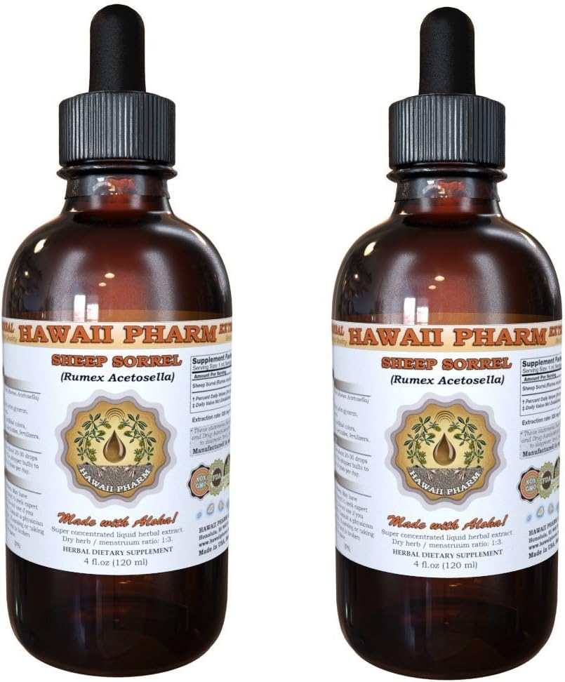 HawaiiPharm Schapen Sorrel Liquid Extract, Biologische Schapen Sorrel (Rumex acetosella) Tinctuur, Kruidensupplement, Made in USA, 2x2 fl.oz