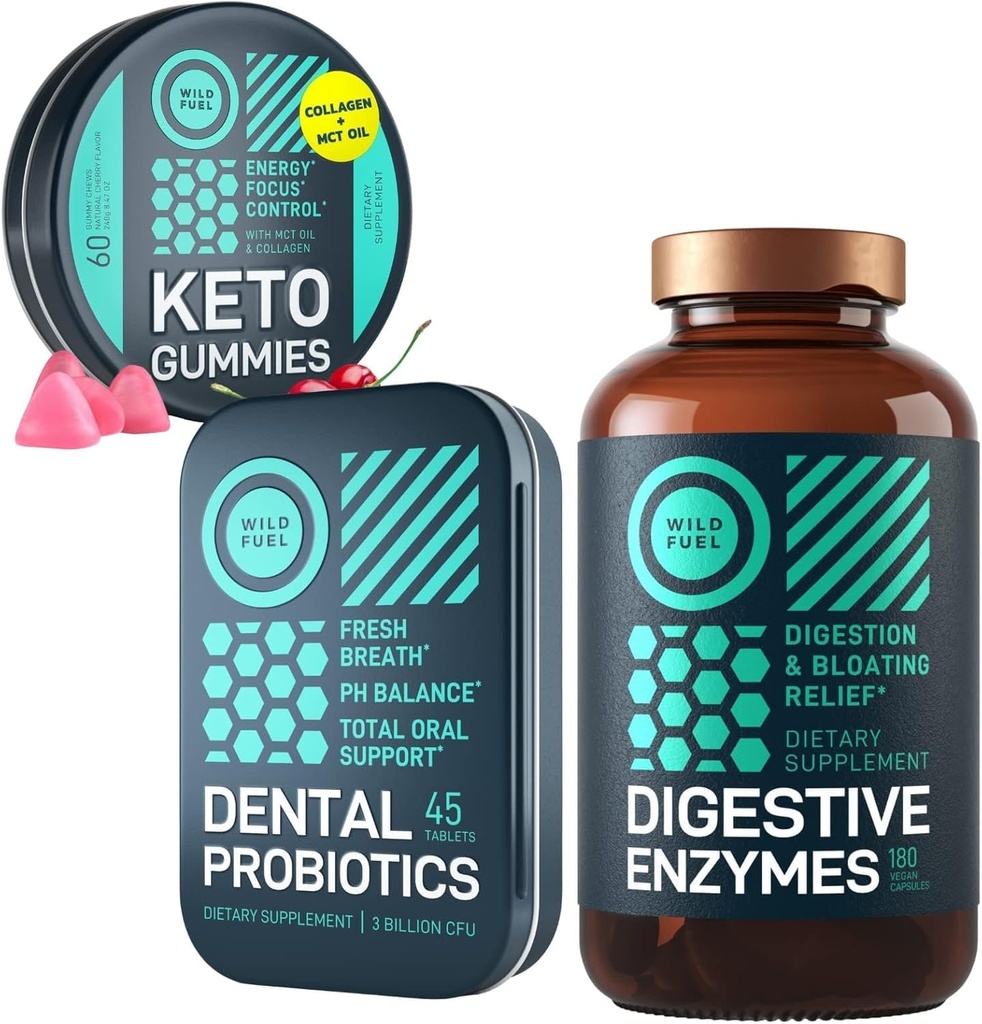 WILDE BRANDSTOF Tandheelkundige Probiotica, Keto Gummies met MCT olie en spijsverteringsenzymen bundel
