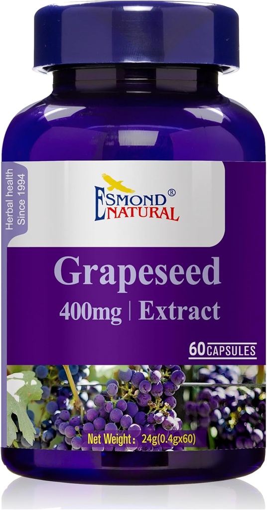 Extrait de graines de raisin (aide à maintenir la santé antioxydante), GMP, produit naturel certifié Assn, fabriqué aux États-Unis - 400mg, 60 Capsules