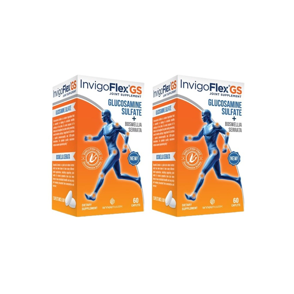 INVIGOFLEX Glucosaminesulfaat (Shellfish Free, Sodium Free & Vegetarian Safe) Niet GGO, Glutenvrij - met Boswellia Serrata - Premium Joint Supplement GS - 2 Pack