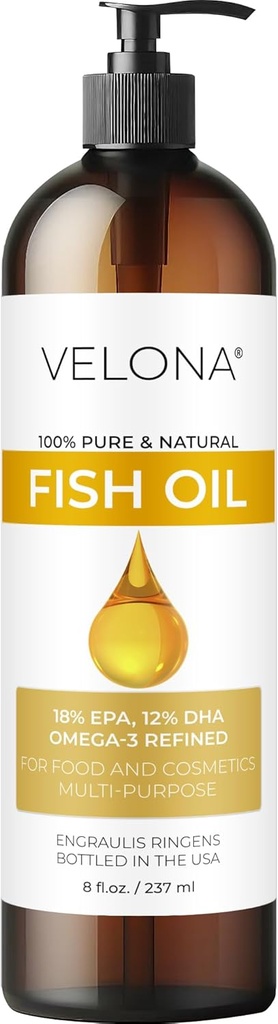 Vissen Omega-3 Olie van Velona - 8 Fl Oz 100% Zuivere en natuurlijke dragerolie 