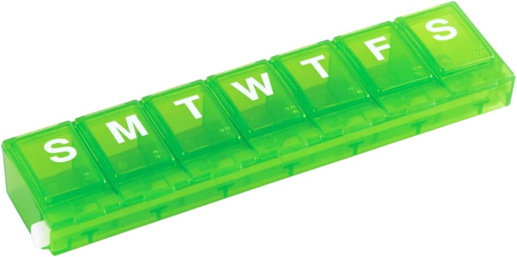 EZY DOSE Weekly (7-Dag) Pill Planner, Medicine Case, Vitamine Organizer Box, Small Locking Compartments om veilig recept Medicatie en te voorkomen dat per ongeluk morsen, Groen