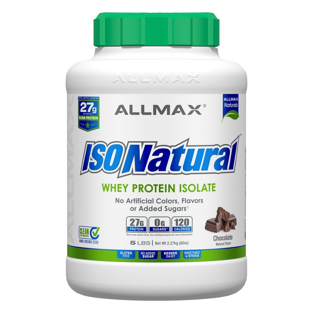 ALLMAXISONATURAL Wei proteïne isolaat, chocolade - 5 lb - 27 Gram eiwit per scoop - Zero vet & suiker - 99% Lactosevrij - met prebiotica - Geen kunstmatige smaken - ongeveer 73 Serven