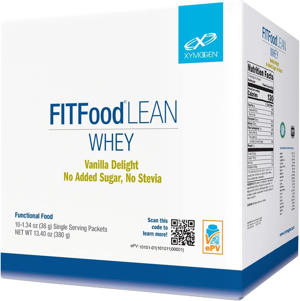 XYMOGEN FIT Food Lean Wey No Added Sugar, No Stevia - BioActive Whey Protein Powder with Natural Immunoglobulines - Ondersteunt gezonde lichaamssamenstelling, Immune Health, Workouts - Vanille (10 Packets)