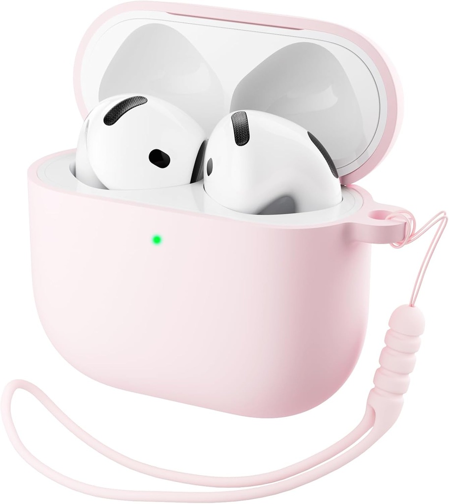 ORNARTO voor AirPods 4 behuizing, Soft Silicone Volledige beschermhoes met LED zichtbaar, Compatibel met AirPods 4th Generation 2024 - Chalk Pink