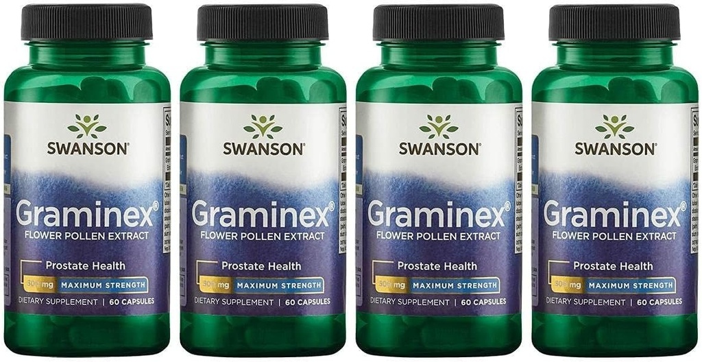 Swanson Maximale sterkte Graminex Flower Pollen Extract - Ondersteunt Prostaat Gezondheid, urinetrekfunctie, en Niergezondheid - Heren Gezondheid Supplement - (60 Capsules, 500mg Elke) (4 Pack)