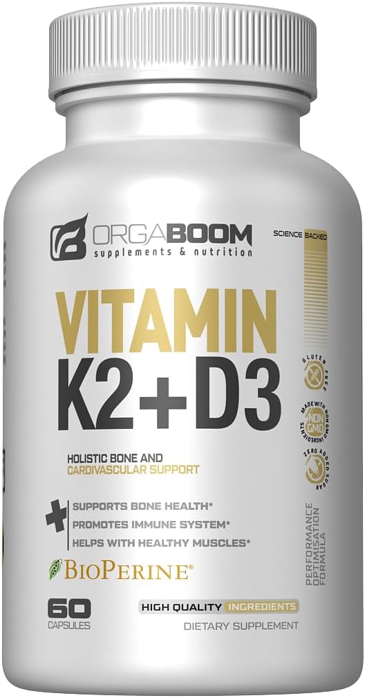 Vitamine D3 K2 Calciumsupplement - Vitamine D 5000 IE + Vitamine K2 MK7 100 mcg, Bone Strength & Heart Health Supplements for Women & Men, D3K2 Teeth Vitamins with Bioperine, US-Made Non-GMO 60 Cap
