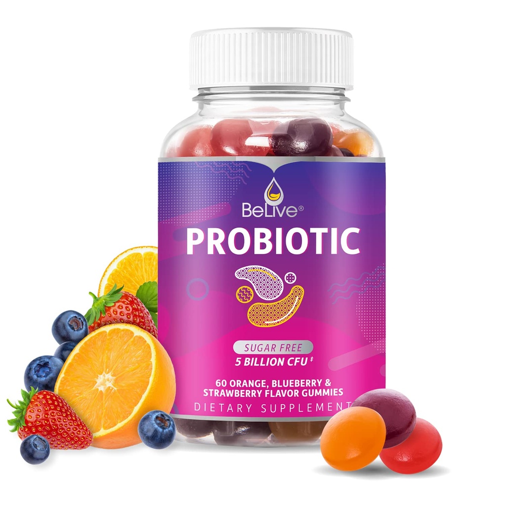BeLive Probiotic Gummies - Probiotics with 5 Miljard CFUs for Digestive Health, Men, Women & Kids - for Immune Support, Sugar Free & Vegan 