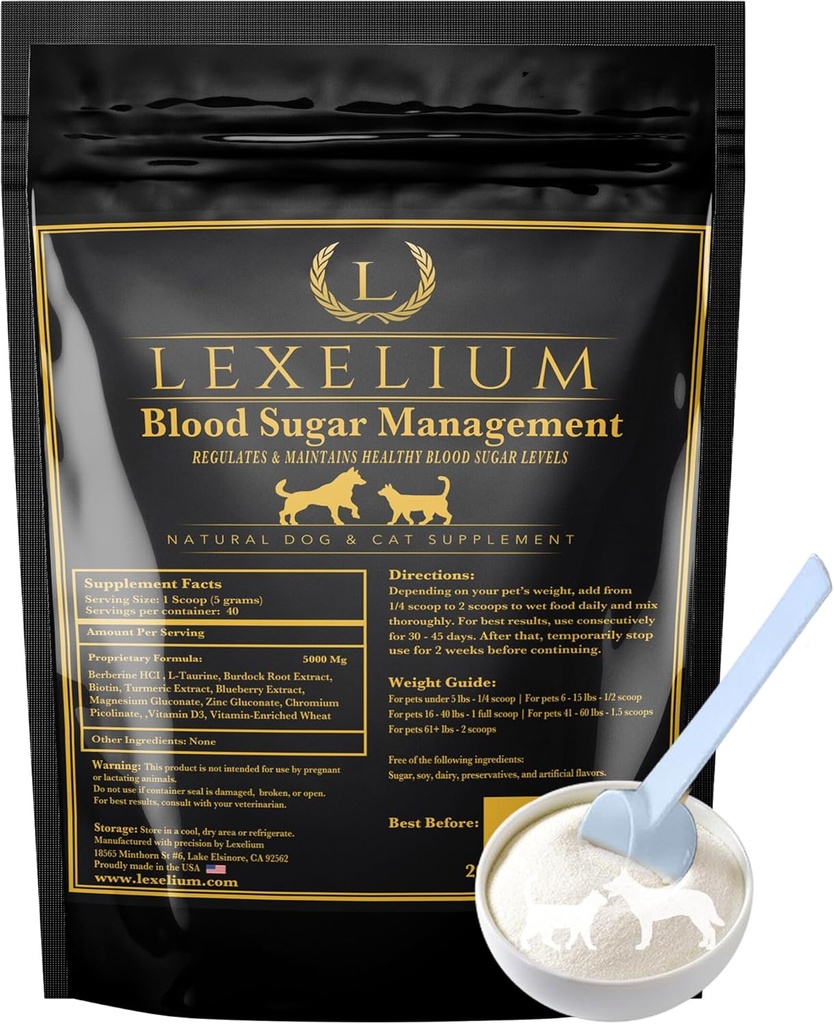 Blood Sugar Management for Diabetic Dogs and Cats- Vet-Formulated Powder Formula -Supports & Regulates Healthy Blood Sugar Levels- Supplements Insuline gevoeligheid & glucose- Made in The USA -200g
