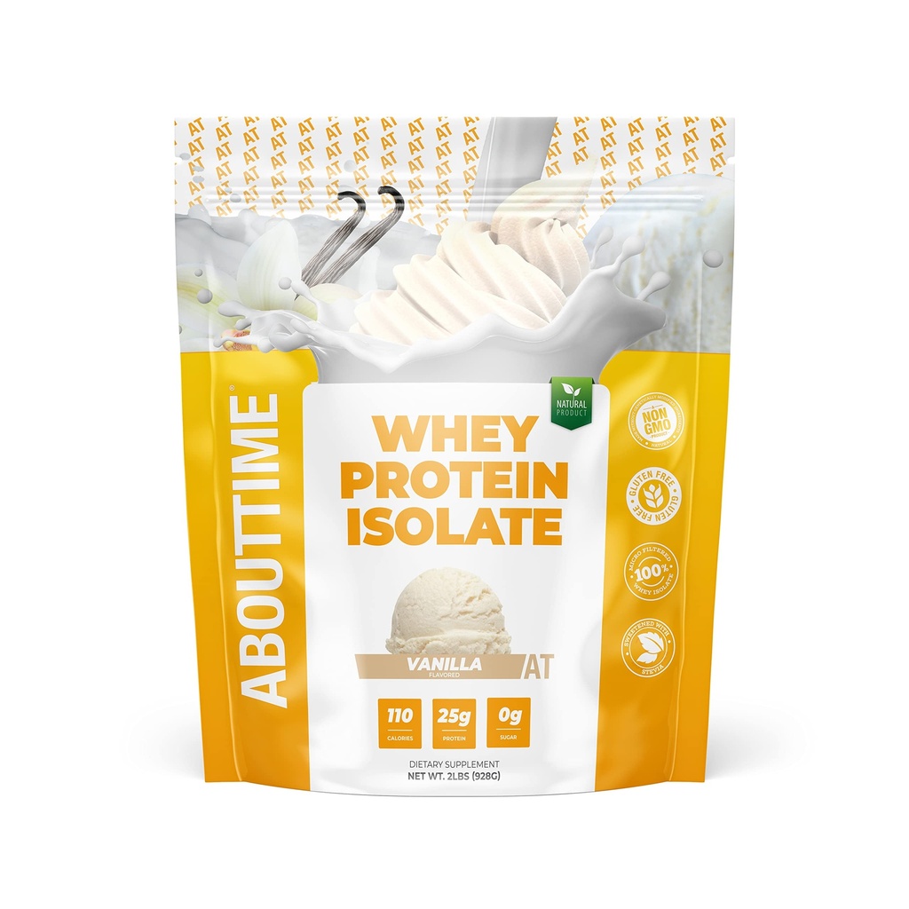 Au sujet du temps Whey Protéine Isolate poudre 25g Vanille, ingrédients naturels, non-OGM, sans gluten, sans lactose, sucre zéro, faible teneur en glucides, 32 portions